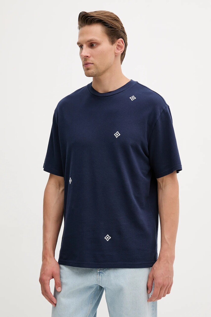 Bavlnené tričko United Colors of Benetton pánske, tmavomodrá farba, s potlačou, 325RU10AL