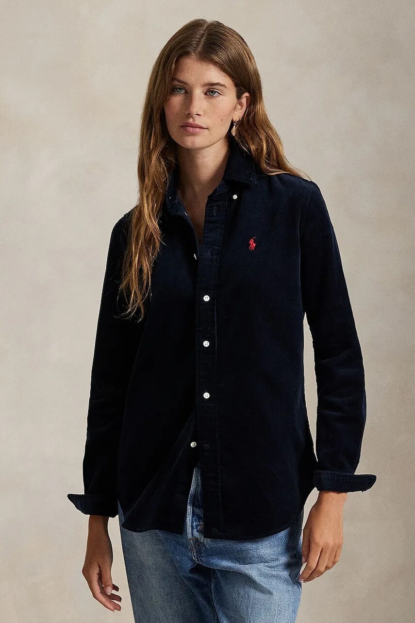 Menčestrová košeľa Polo Ralph Lauren tmavomodrá farba, regular, s klasickým golierom, 211971526