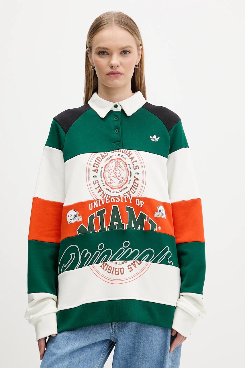 Bavlnená mikina adidas Originals MIAMI LS CREW zelená farba, vzorovaná, KF2329