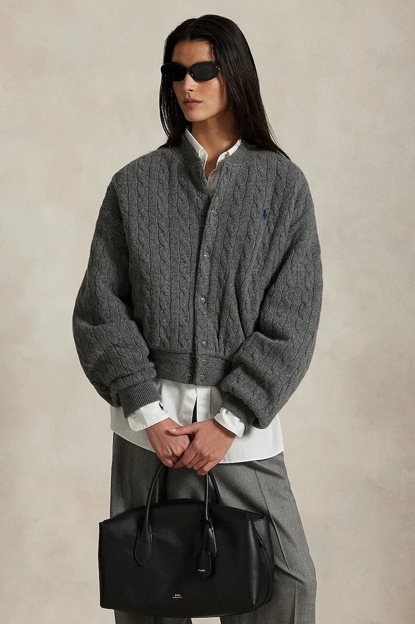 Vlnená bunda bomber Polo Ralph Lauren šedá farba, prechodná, 211966122