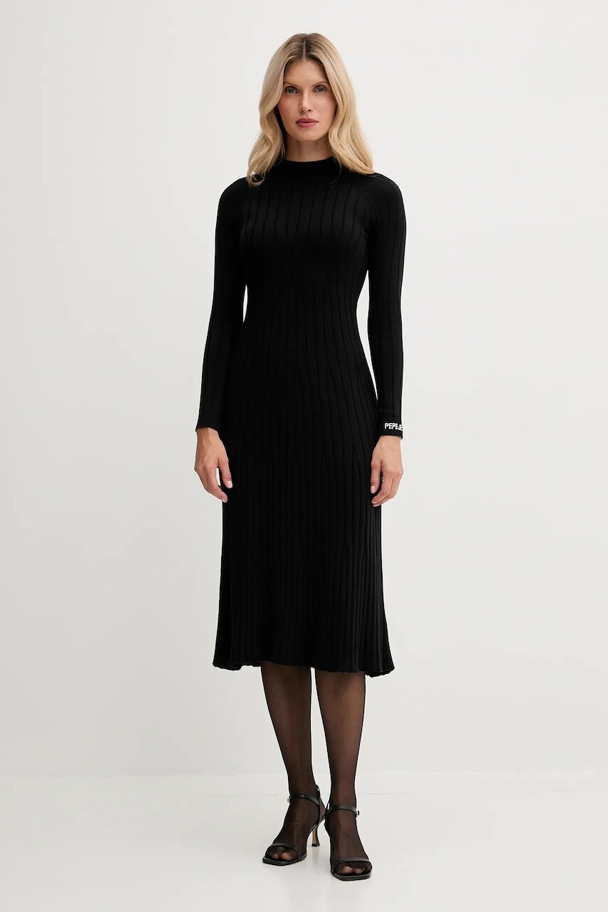 Šaty Pepe Jeans čierna farba, midi, priliehavé, PL9537749