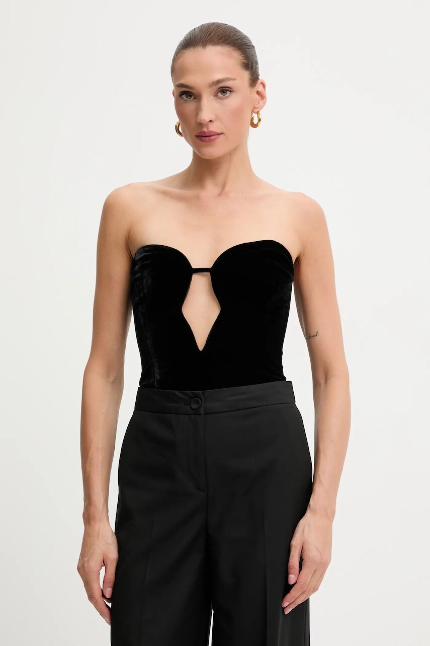 Zamatové body Bardot čierna farba, jednofarebná, 58787TB