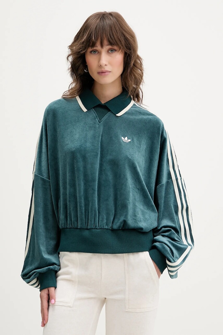 Velúrová mikina adidas Originals Liberty zelená farba, s nášivkou, JW5274