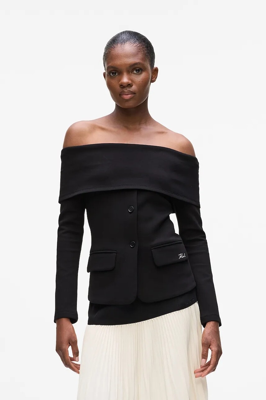 Blúzka Karl Lagerfeld čierna farba, jednofarebná, A4W20042