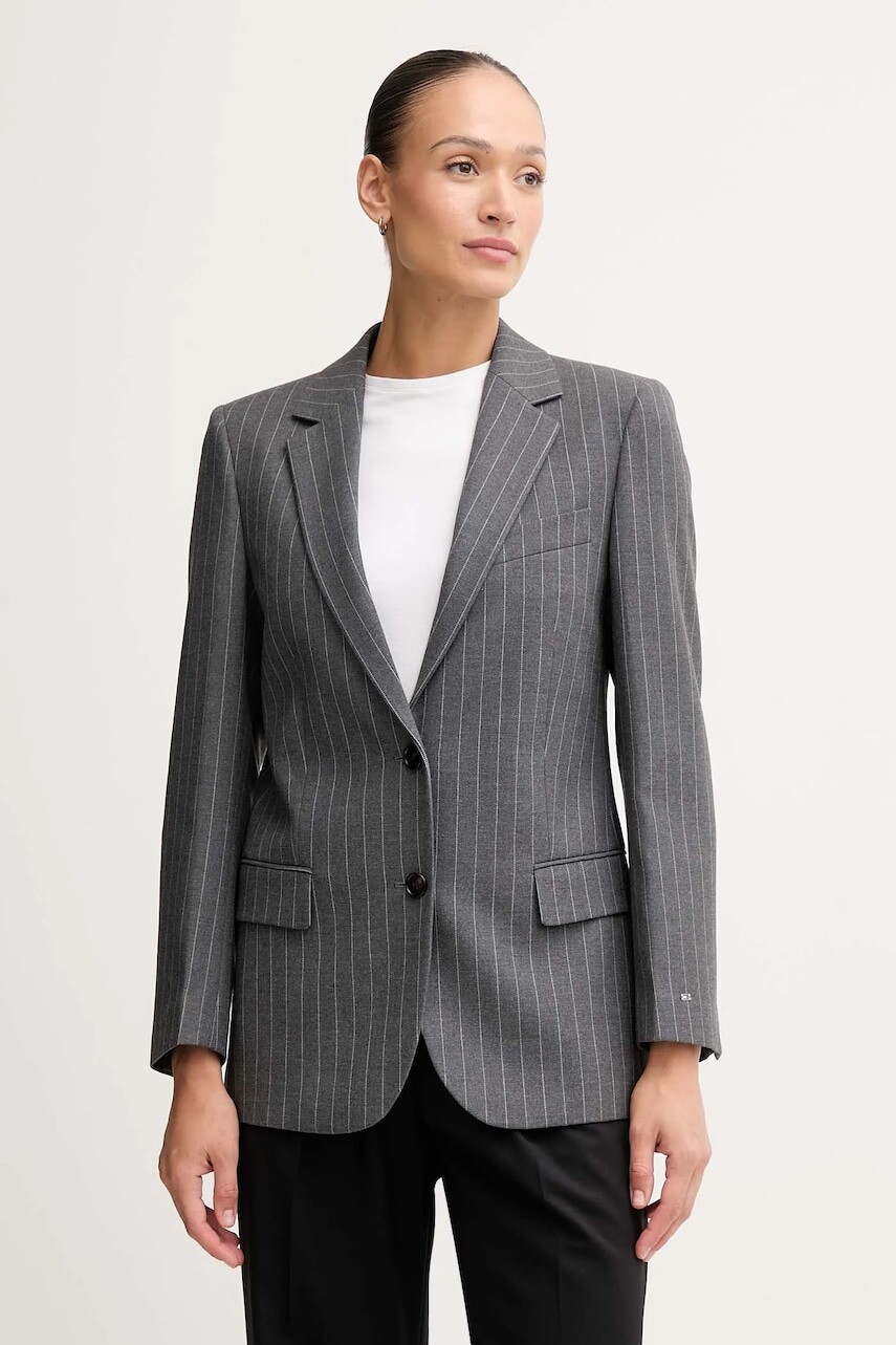 Sako Tommy Hilfiger šedá farba, jednoradové, vzorované, WW0WW48262