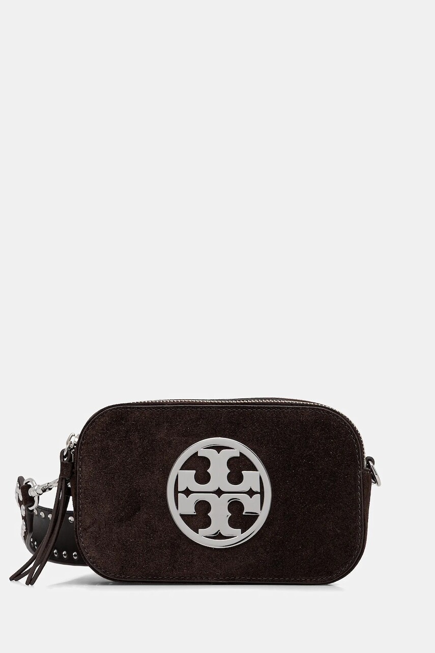 Kožená kabelka Tory Burch Miller Suede Mini hnedá farba, 174301.201