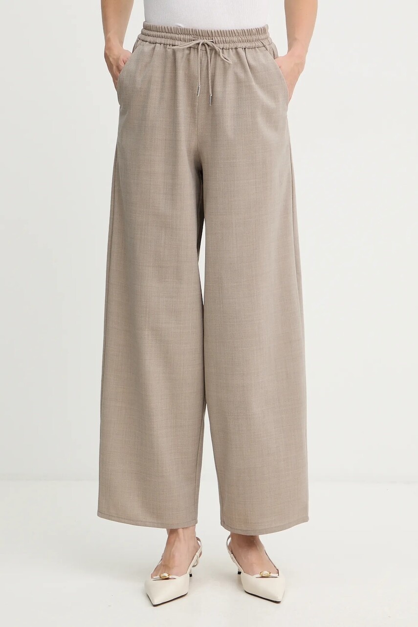 Nohavice s prímesou vlny MAX&Co. béžová farba, široké, vysoký pás, 2528136015200