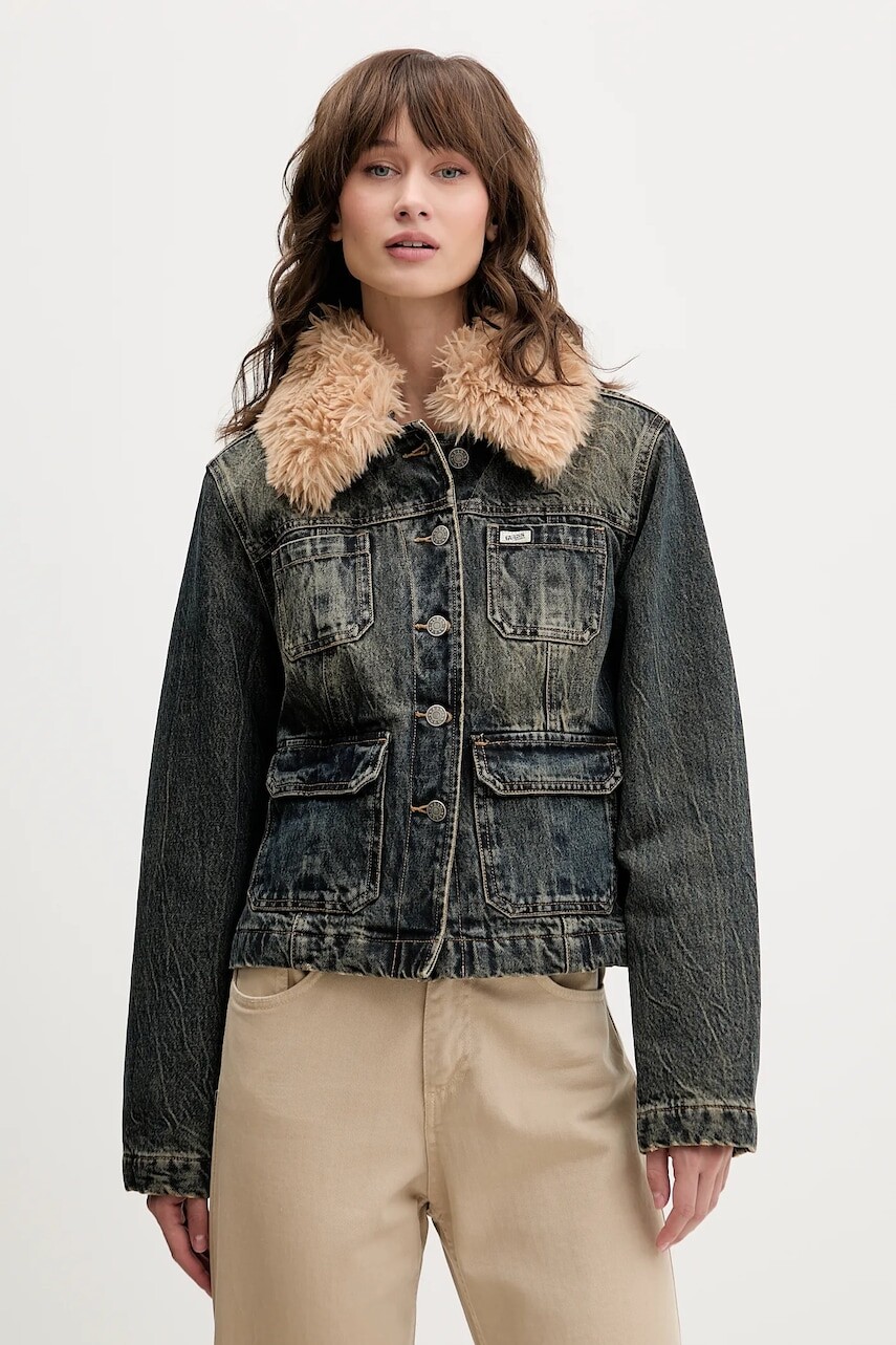 Rifľová bunda Guess Originals tmavomodrá farba, prechodná, W5BN48 D4XYG