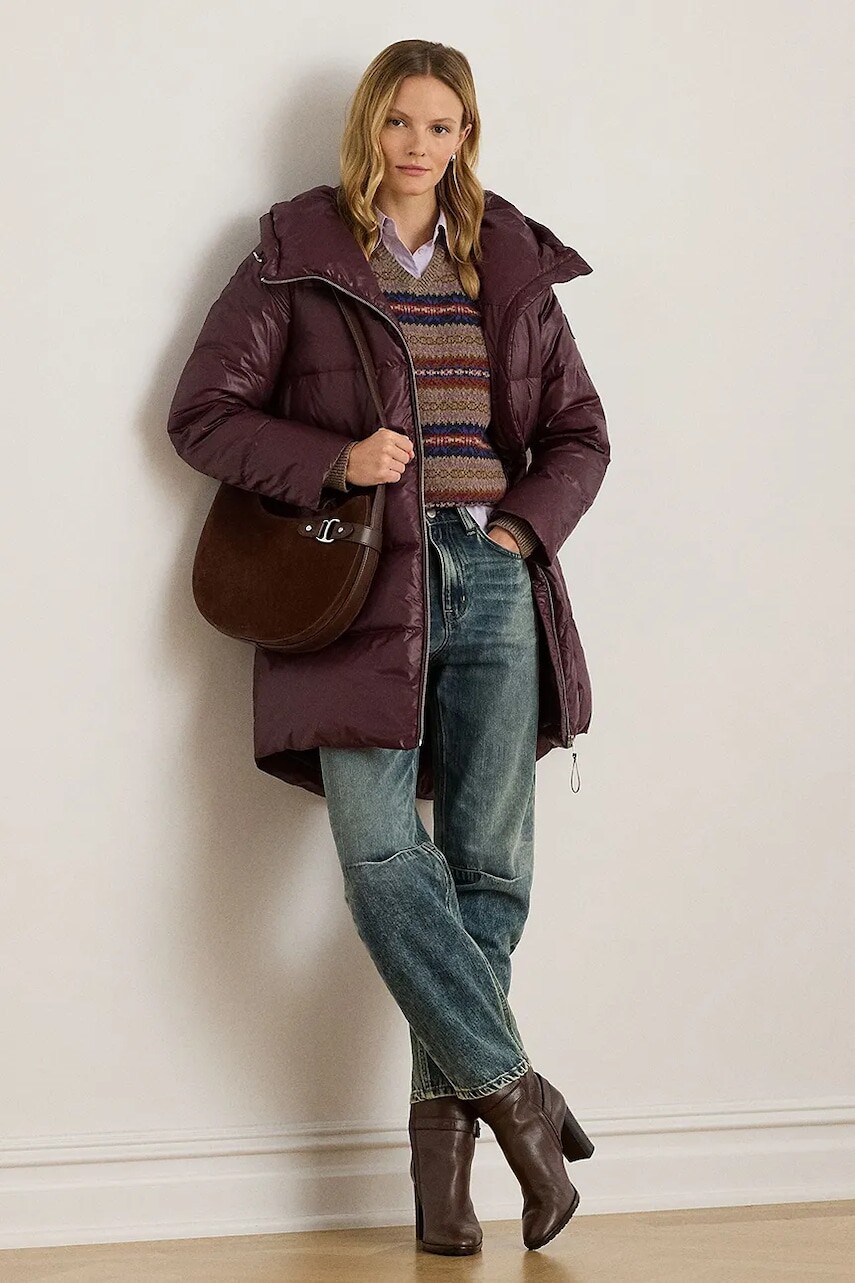 Páperová bunda Lauren Ralph Lauren bordová farba, zimná, 297P04101