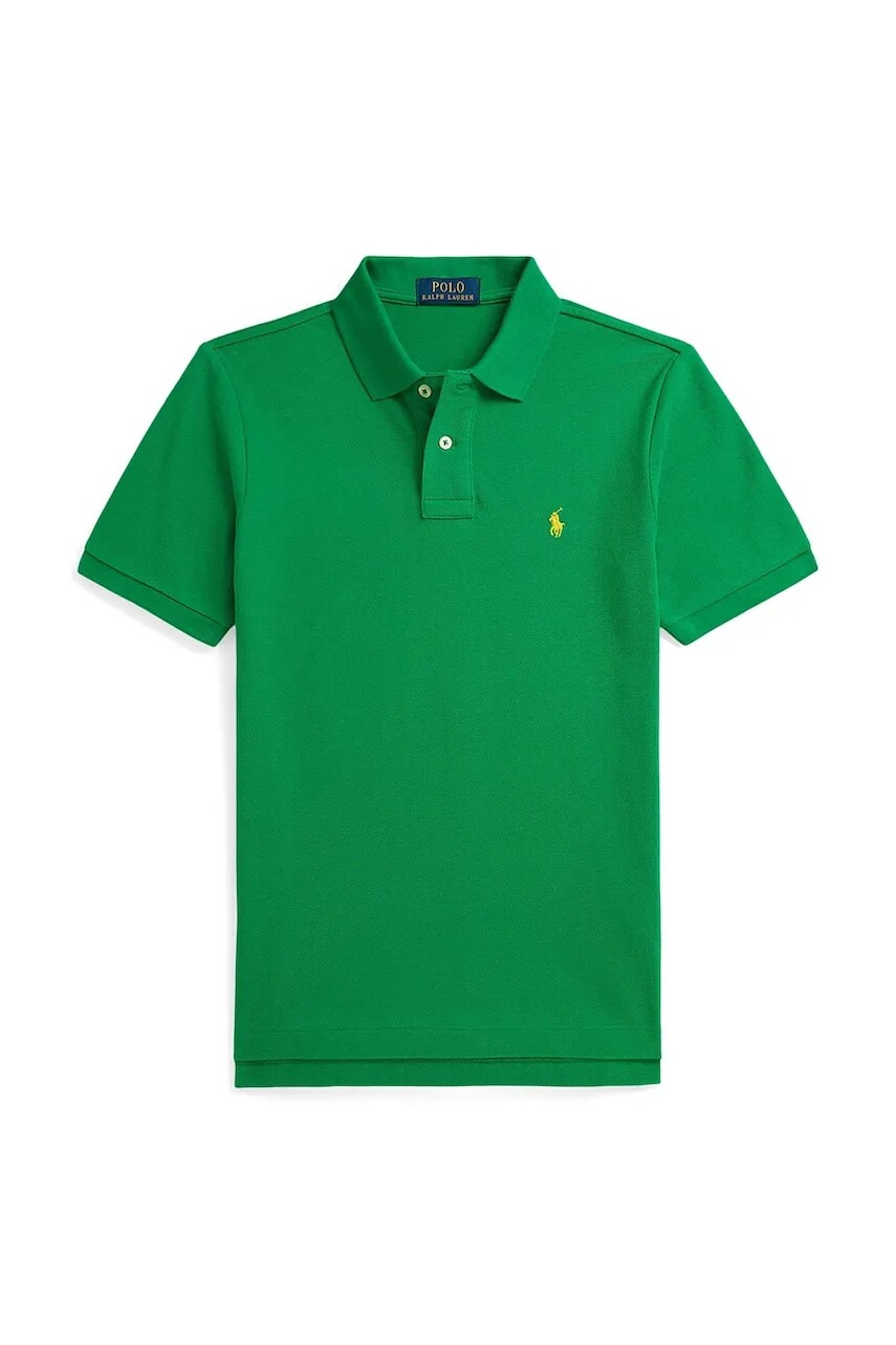 Detská bavlnená polokošeľa Polo Ralph Lauren zelená farba, jednofarebná, 323703632503