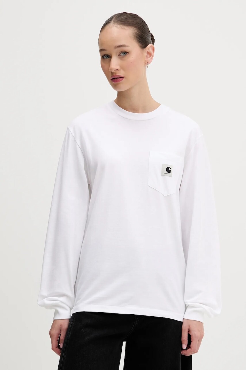 Bavlnené tričko s dlhým rukávom Carhartt WIP biela farba