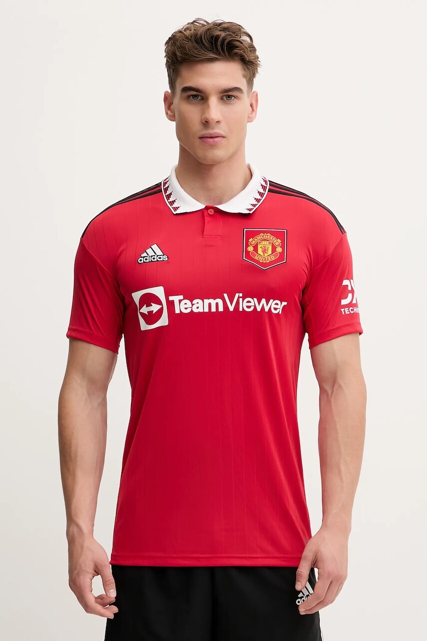 Tričko adidas SS MANCHESTER H13881-RED, pánske, červená farba, s potlačou