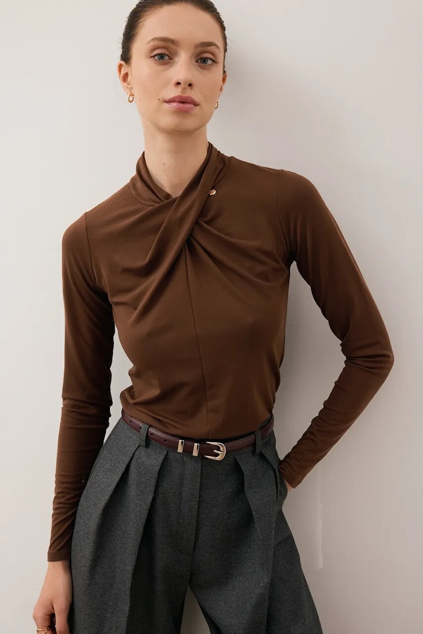 Tričko s dlhým rukávom Bizuu PINOWA hnedá farba, PINOWA BRĄZOWY