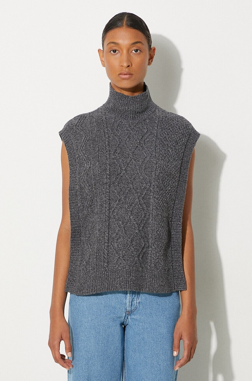 Vlnená vesta A.P.C. Pull Cameron šedá farba, s rolákom, WVBDQ-F23391