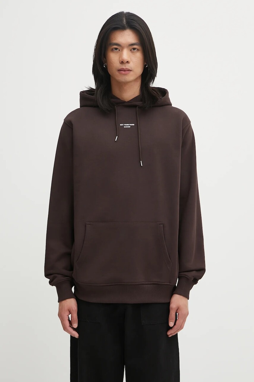 Bavlnená mikina Drôle de Monsieur Le Hoodie Slogan Classique hnedá farba, s kapucňou, jednofarebná, I.HO161.CO127