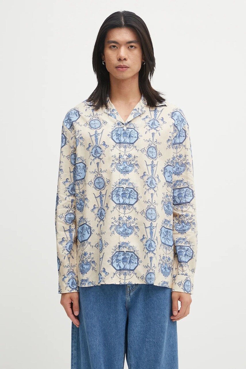 Košeľa s prímesou ľanu Drôle de Monsieur La Chemise Patineur béžová farba, regular, I.SH232.LI011