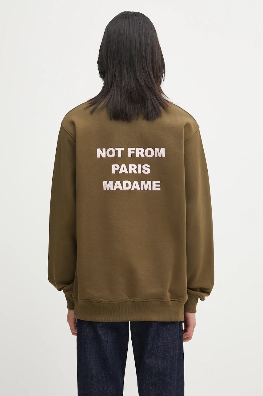 Bavlnená mikina Drôle de Monsieur Le Sweatshirt Slogan zelená farba, s nášivkou, I.SW149.CO127