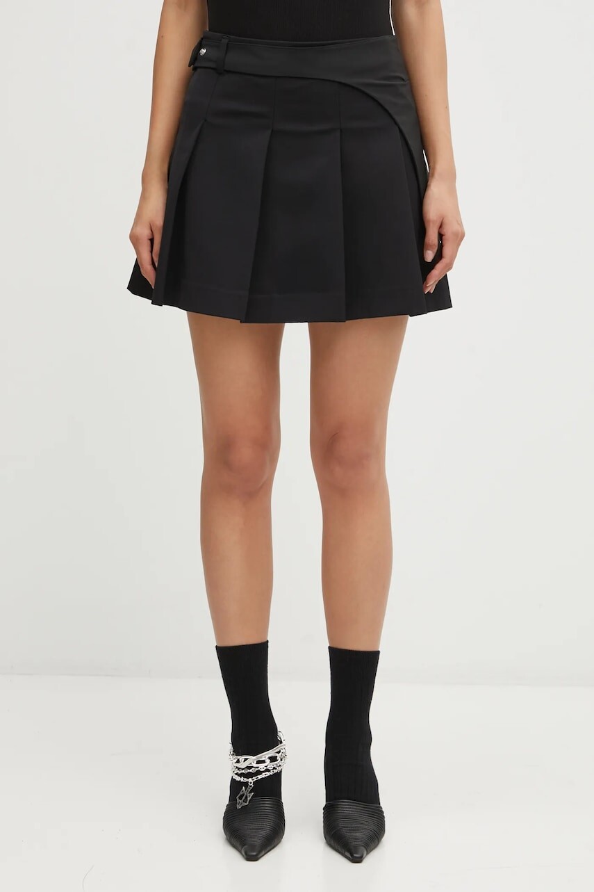 Sukňa Heliot Emil čierna farba, mini, áčkový strih, AW25_W_12_050_BLK01