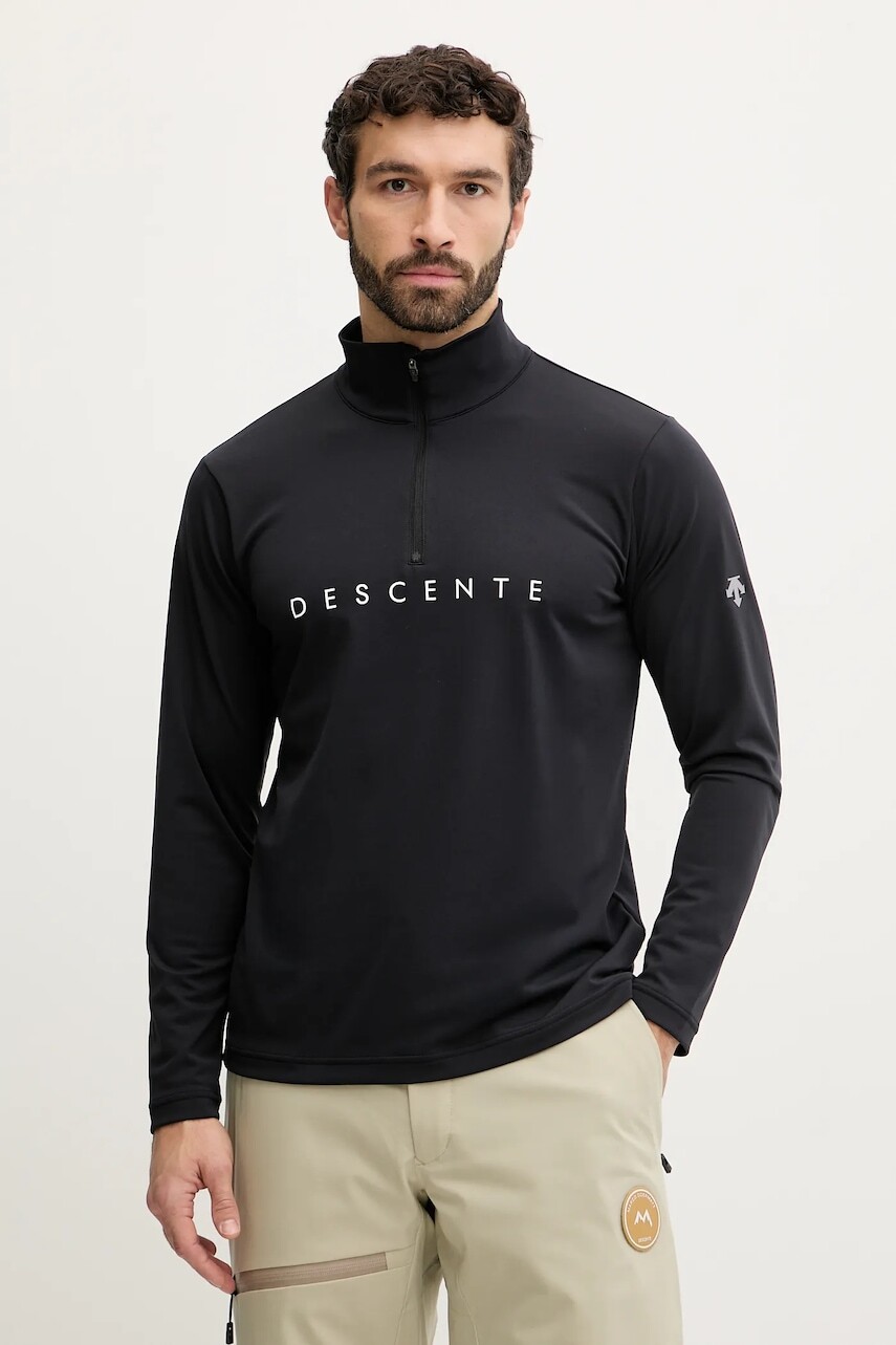 Funkčné tričko s dlhým rukávom Descente CHEST LOGO T-NECK čierna farba, DW5FLT01MU