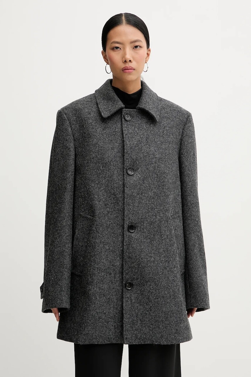 Vlnený kabát Bally šedá farba, M0BA308F