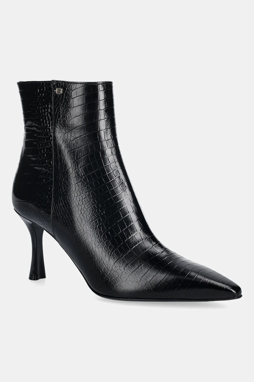 Kožené členkové topánky Baldinini čierna farba, na vysokom podpätku, D6B122P7COCC