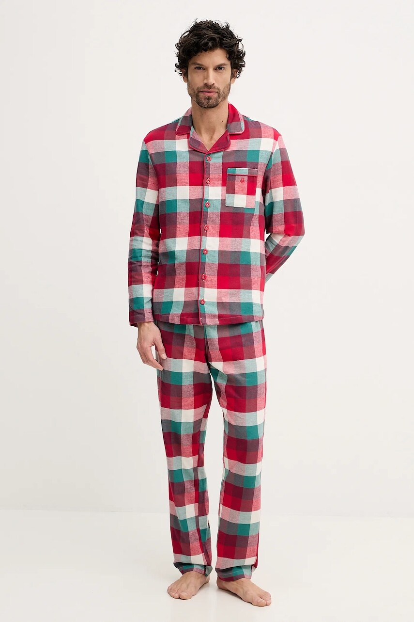 Bavlnené pyžamo United Colors of Benetton červená farba, vzorované, 40EP4P00C