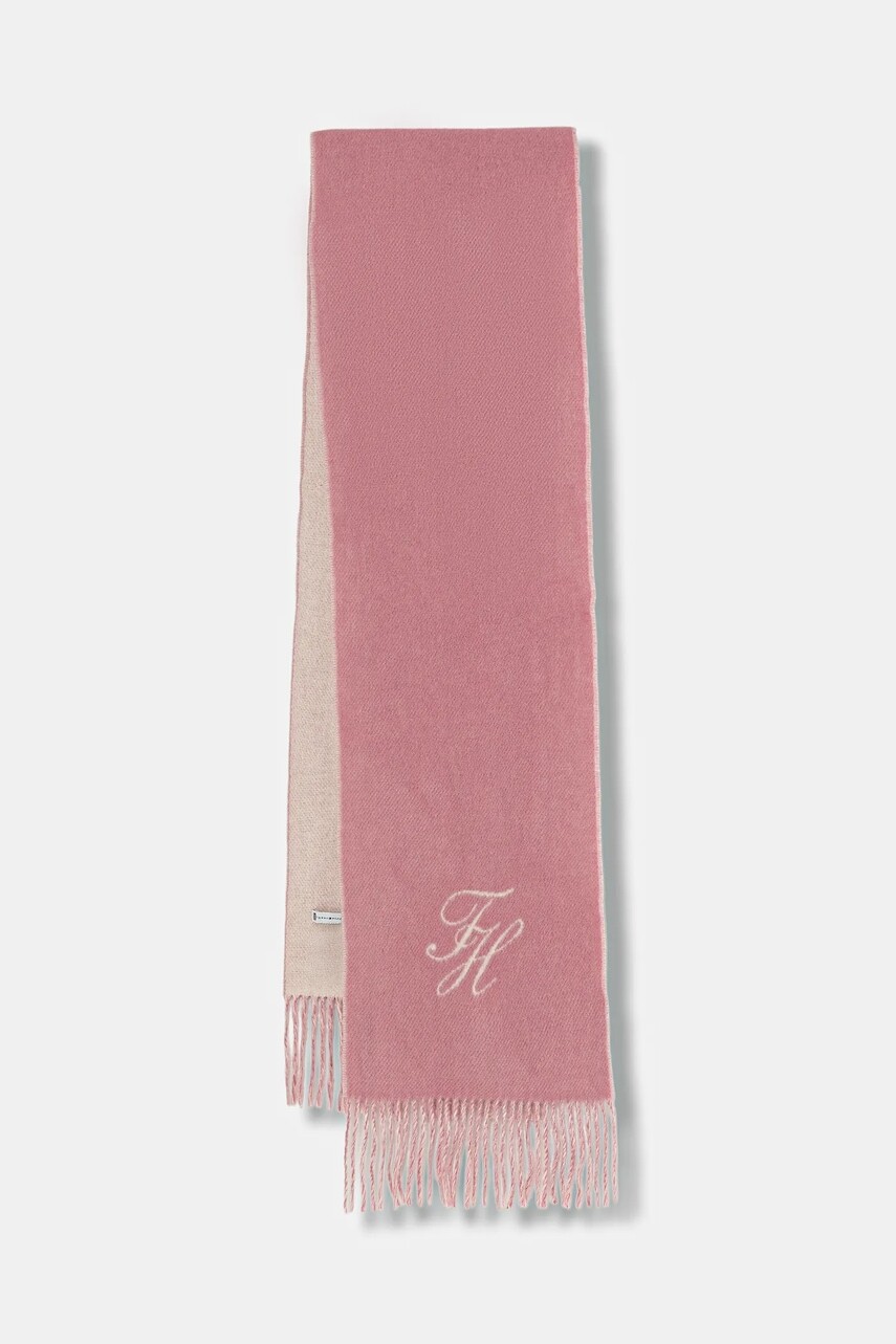 Vlnený šál Tommy Hilfiger ružová farba, jednofarebná, AW0AW18222