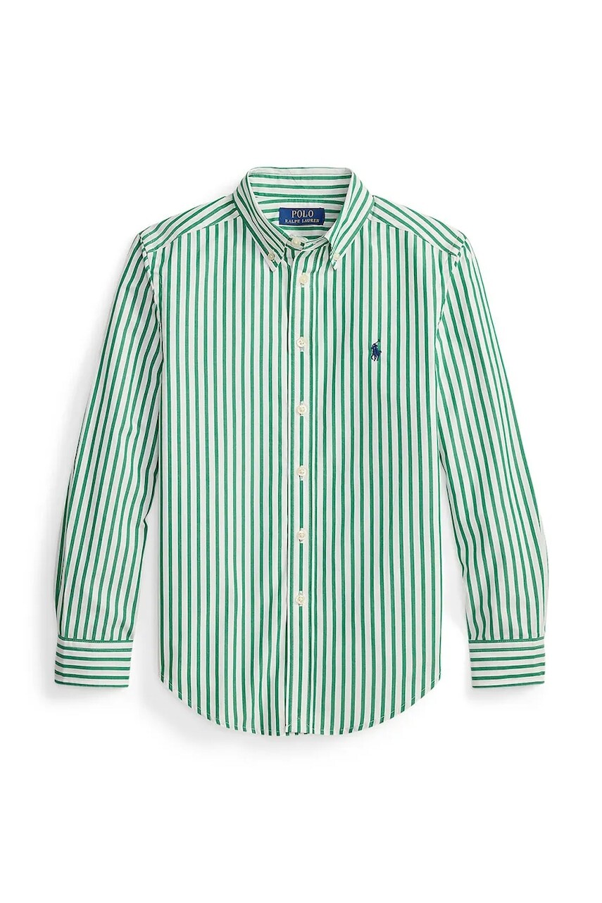 Detská bavlnená košeľa Polo Ralph Lauren zelená farba, 323979319501
