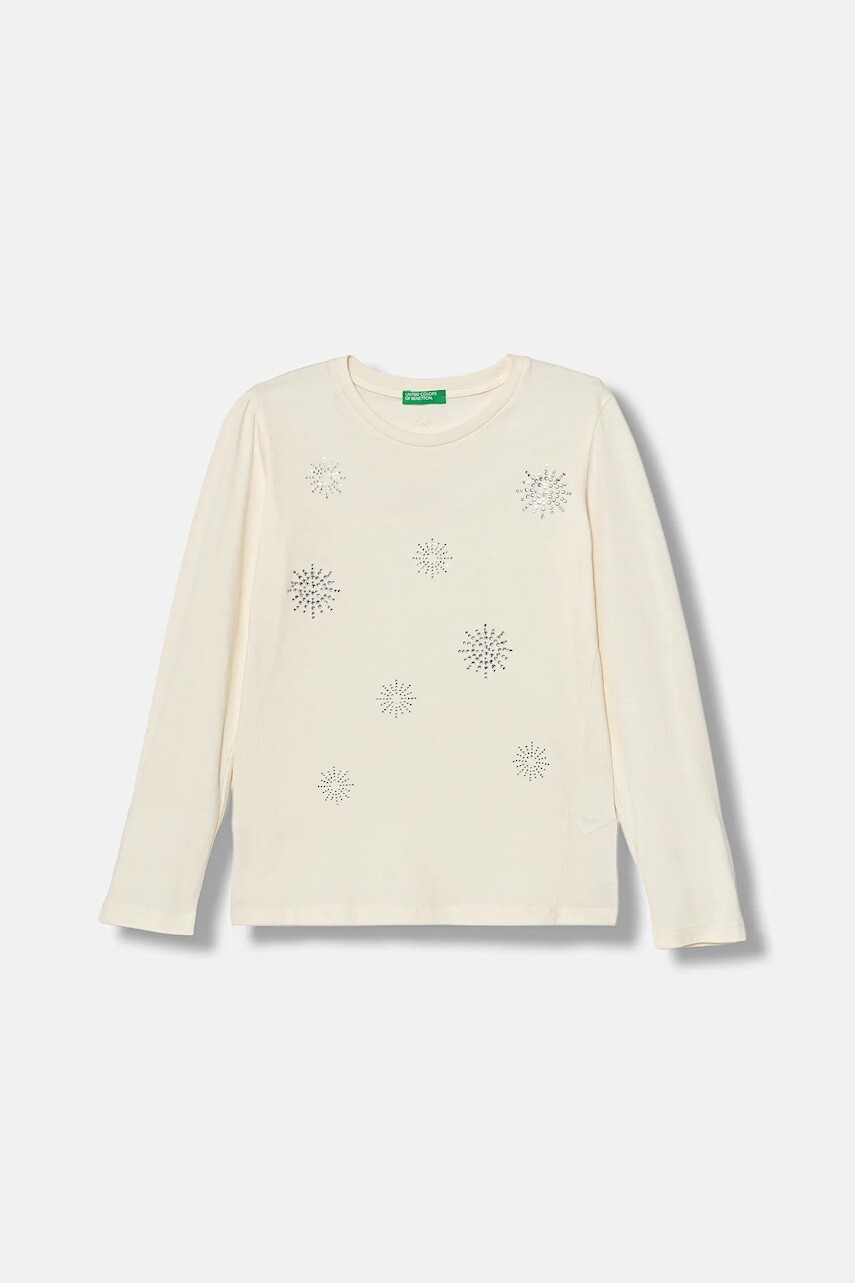 Detská bavlnená košeľa s dlhým rukávom United Colors of Benetton béžová farba, 3ATNC10RF