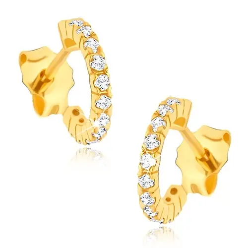 Zlaté kruhové náušnice 14K so zirkónmi a gravírovanými bokmi