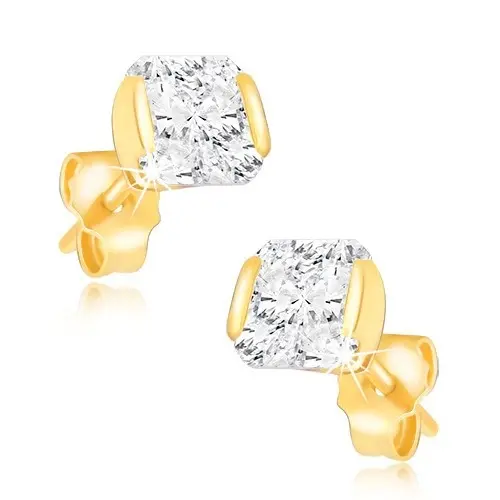 Zlaté napichovacie náušnice 14K štvorec so zirkónom v objímke