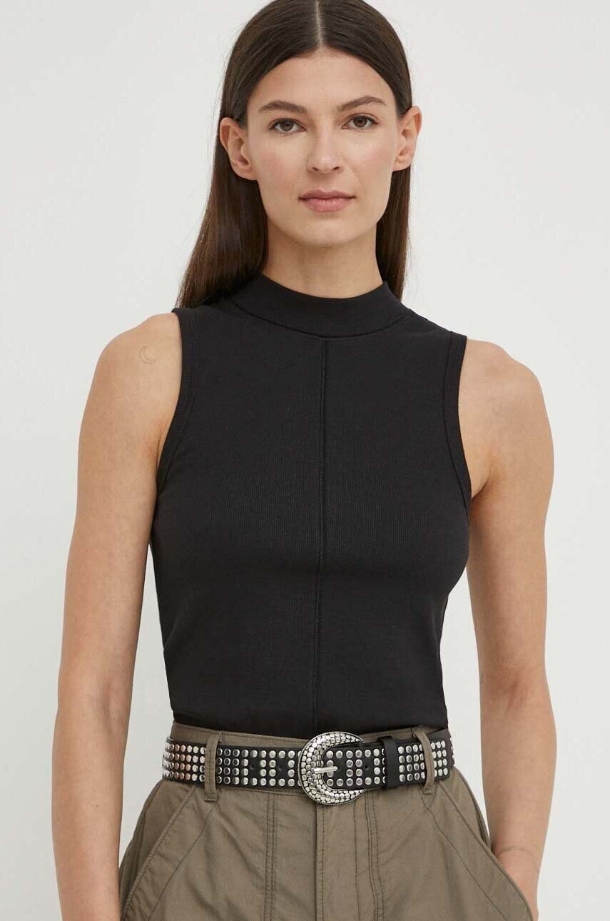 Top G-Star dámsky, čierna farba, s polorolákom