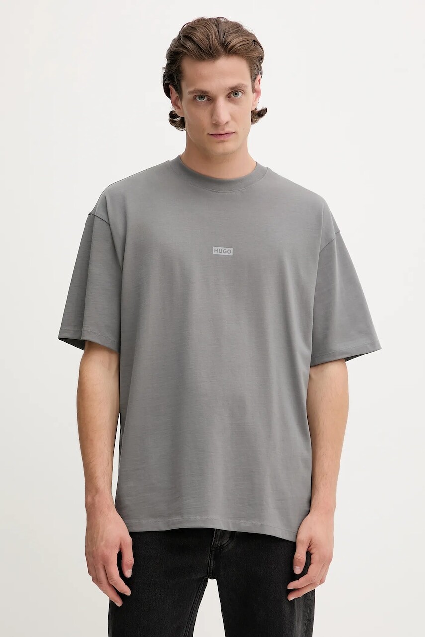 Bavlnené tričko Hugo Blue pánske, ružová farba, s potlačou