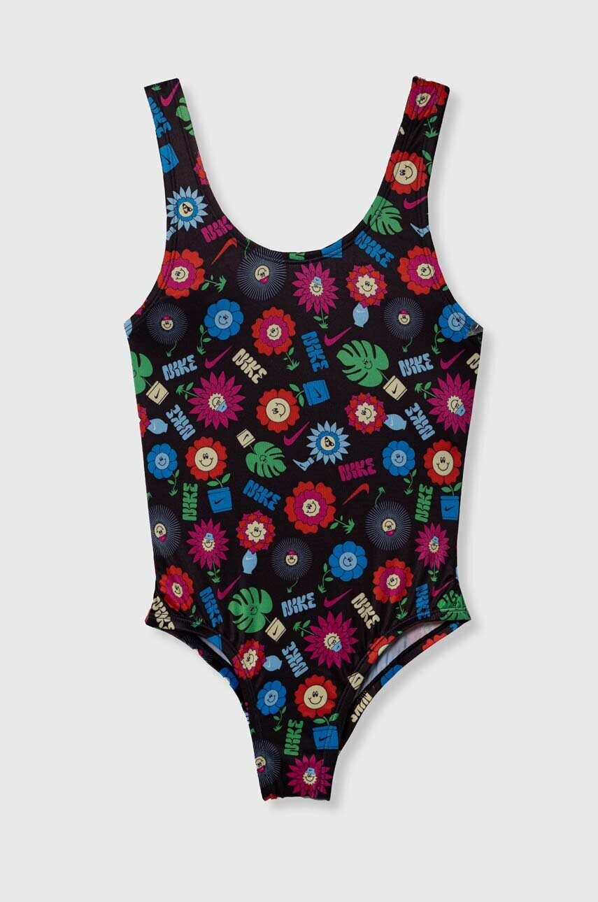 Jednodielne detské plavky Nike Kids GARDEN PARTY čierna farba