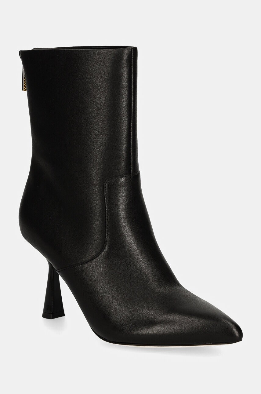 Kožené členkové topánky Marciano by Guess dámske, čierna farba, na vysokom podpätku, 4YGZ15 7103A