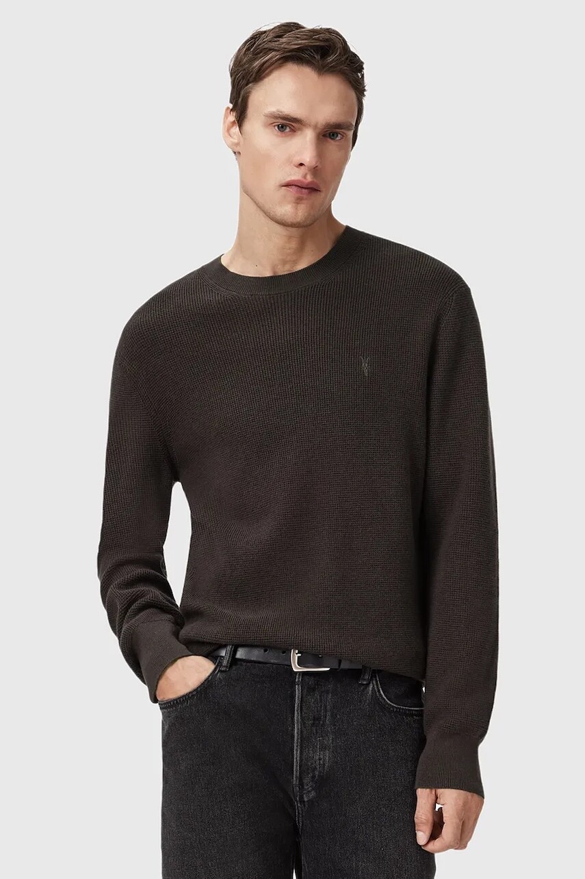 Sveter s prímesou vlny AllSaints ASPEN CREW šedá farba, M089KB