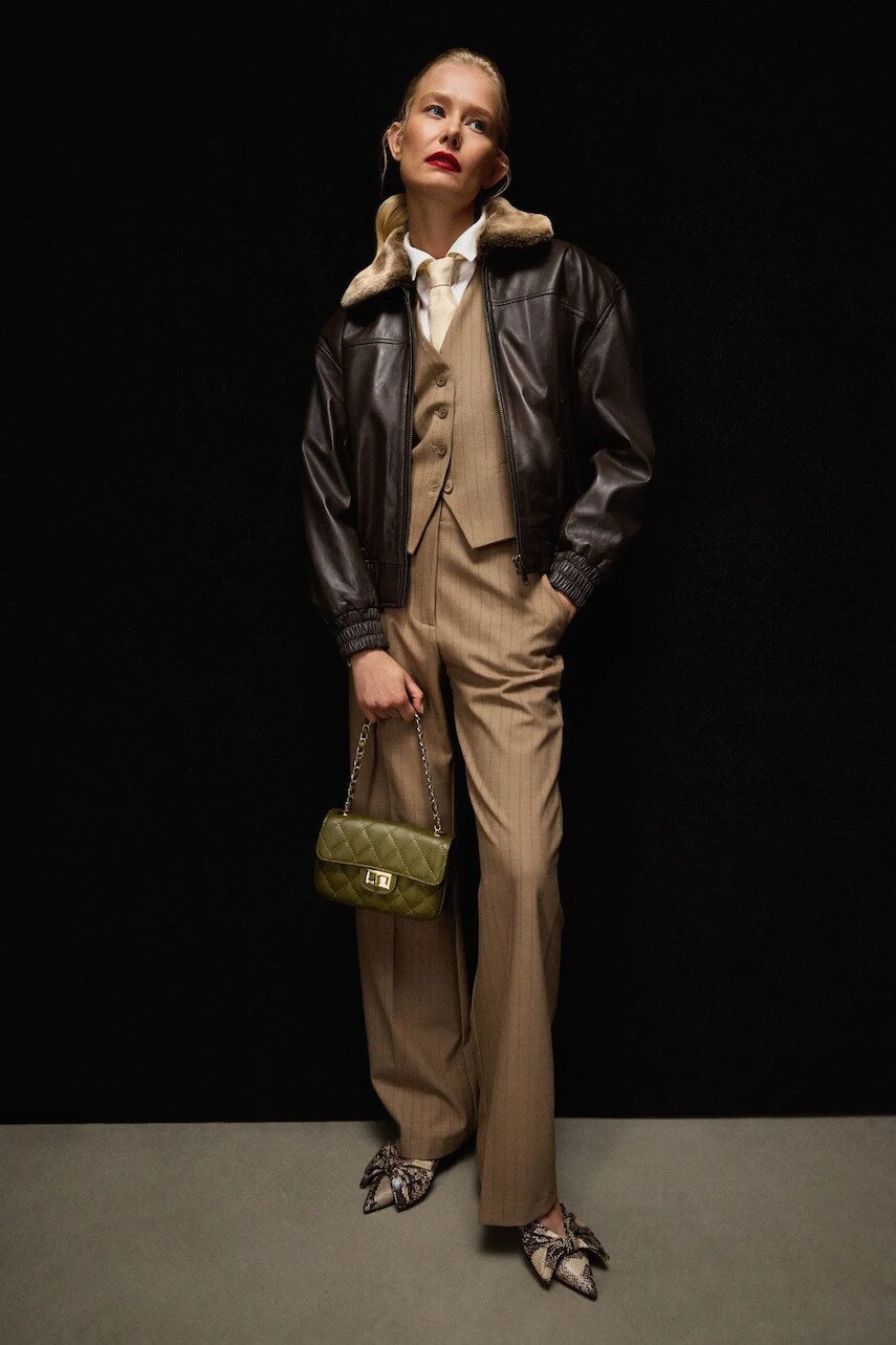 Kožená bunda Answear.LAB dámska, hnedá farba, prechodná, oversize