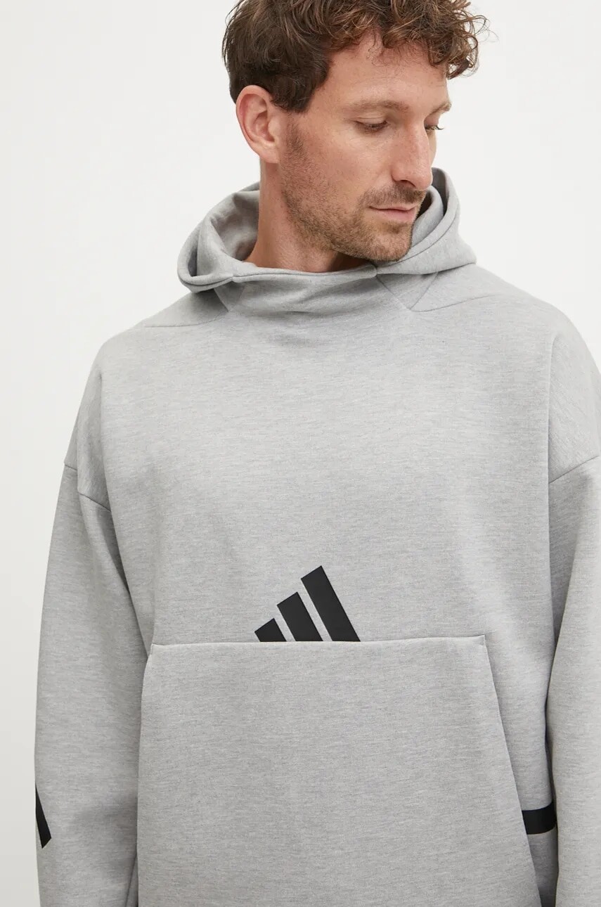 Mikina adidas  Z.N.E. pánska, šedá farba, s kapucňou, s nášivkou, JE3070