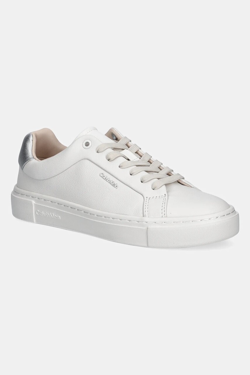 Kožené tenisky Calvin Klein CUPSOLE LACE UP W/ML - LTH biela farba, HW0HW02288