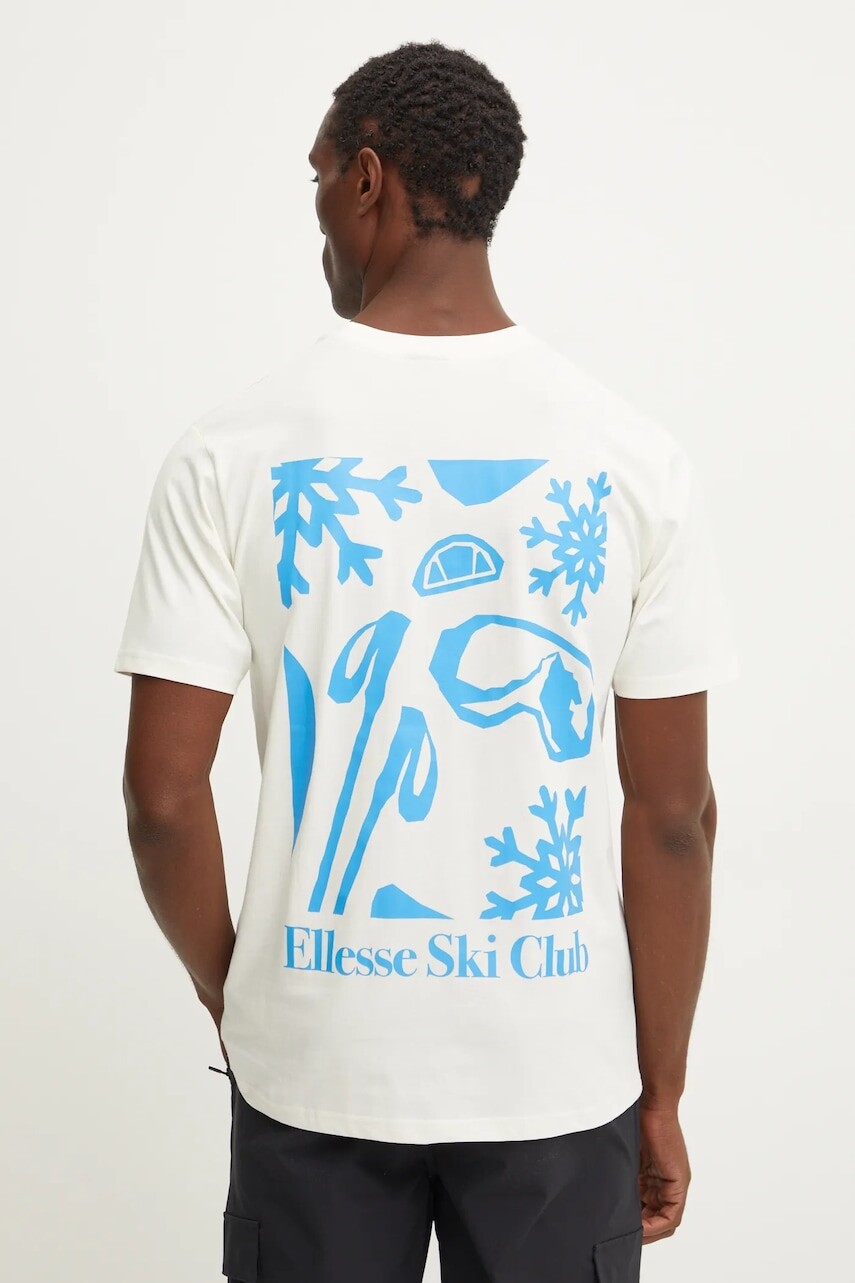 Bavlnené tričko Ellesse SKISETTA pánske, béžová farba, s potlačou, SHX20961