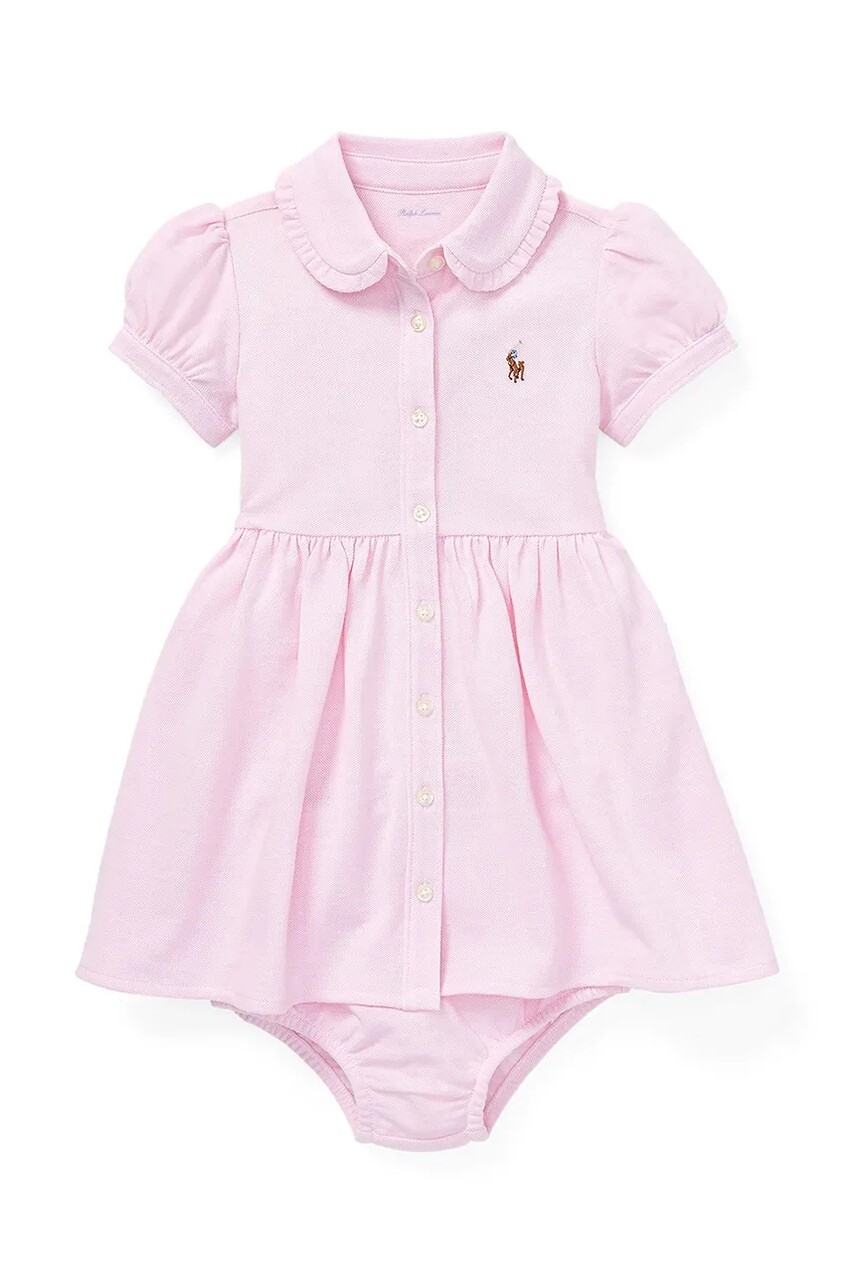 Detské bavlnené šaty Polo Ralph Lauren ružová farba, mini, áčkový strih, 310734896001