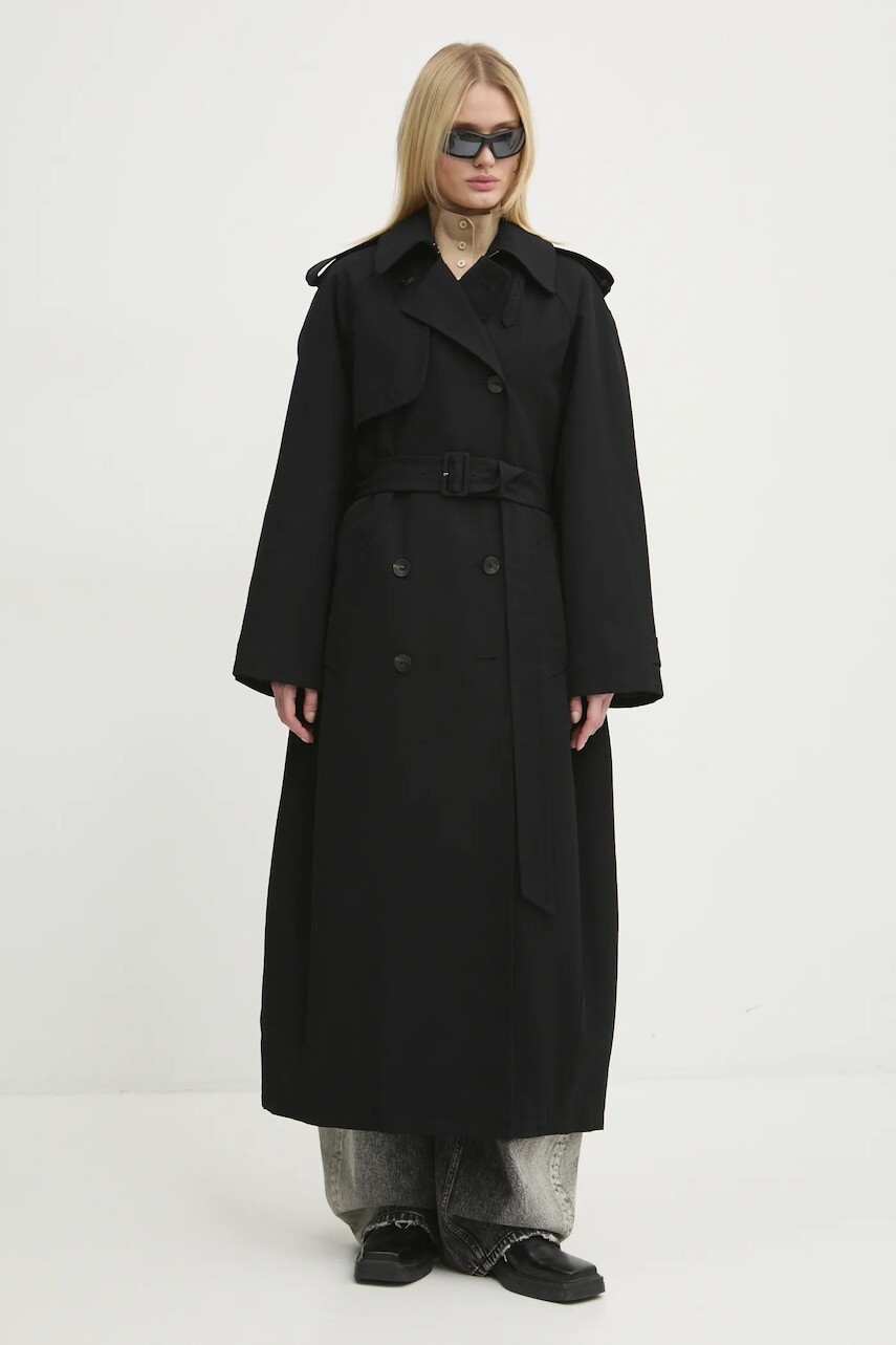 Vlnený trenčkot Miss Sixty  6L3CJ2400000 čierna farba, prechodný, oversize, 6L3CJ2400000