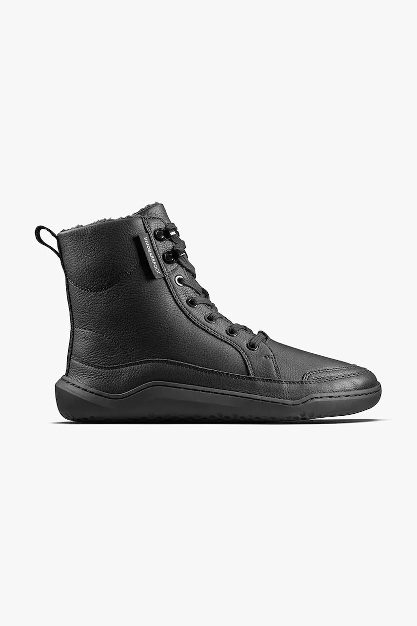 Kožené členkové topánky Vivobarefoot GOBI BOOT WARMLINED čierna farba, na plochom podpätku, 209439