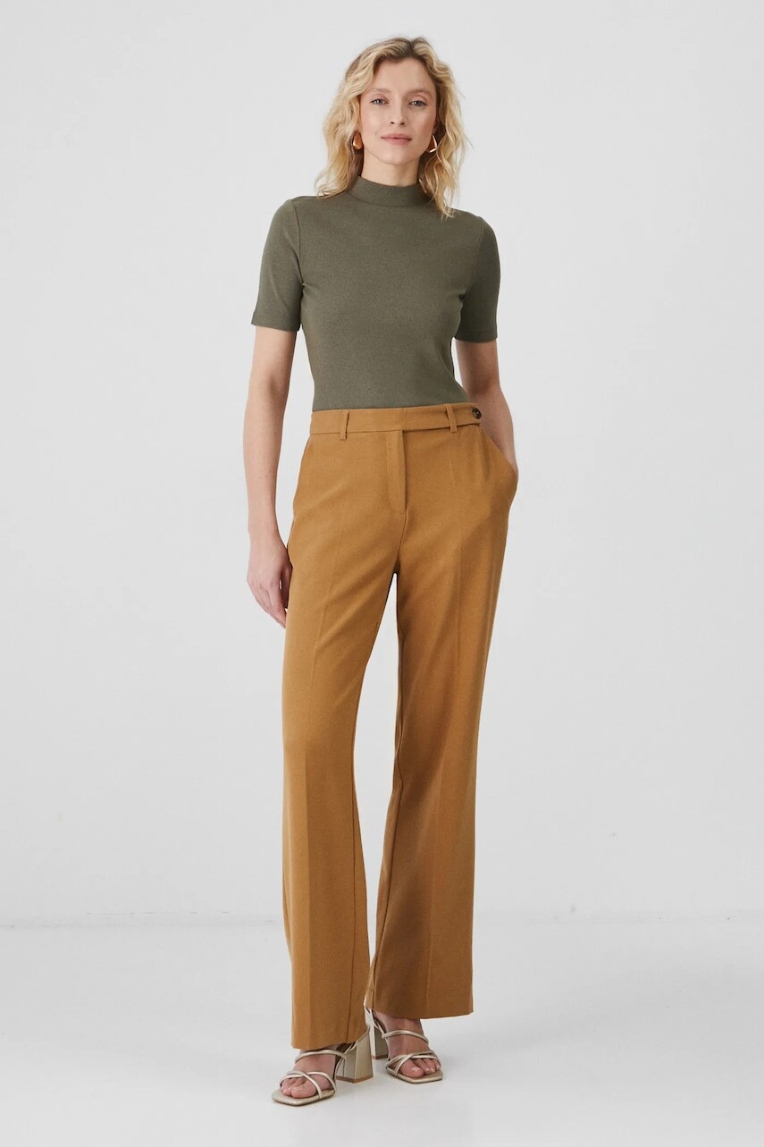 Nohavice Medicine dámske, hnedá farba, široké, vysoký pás