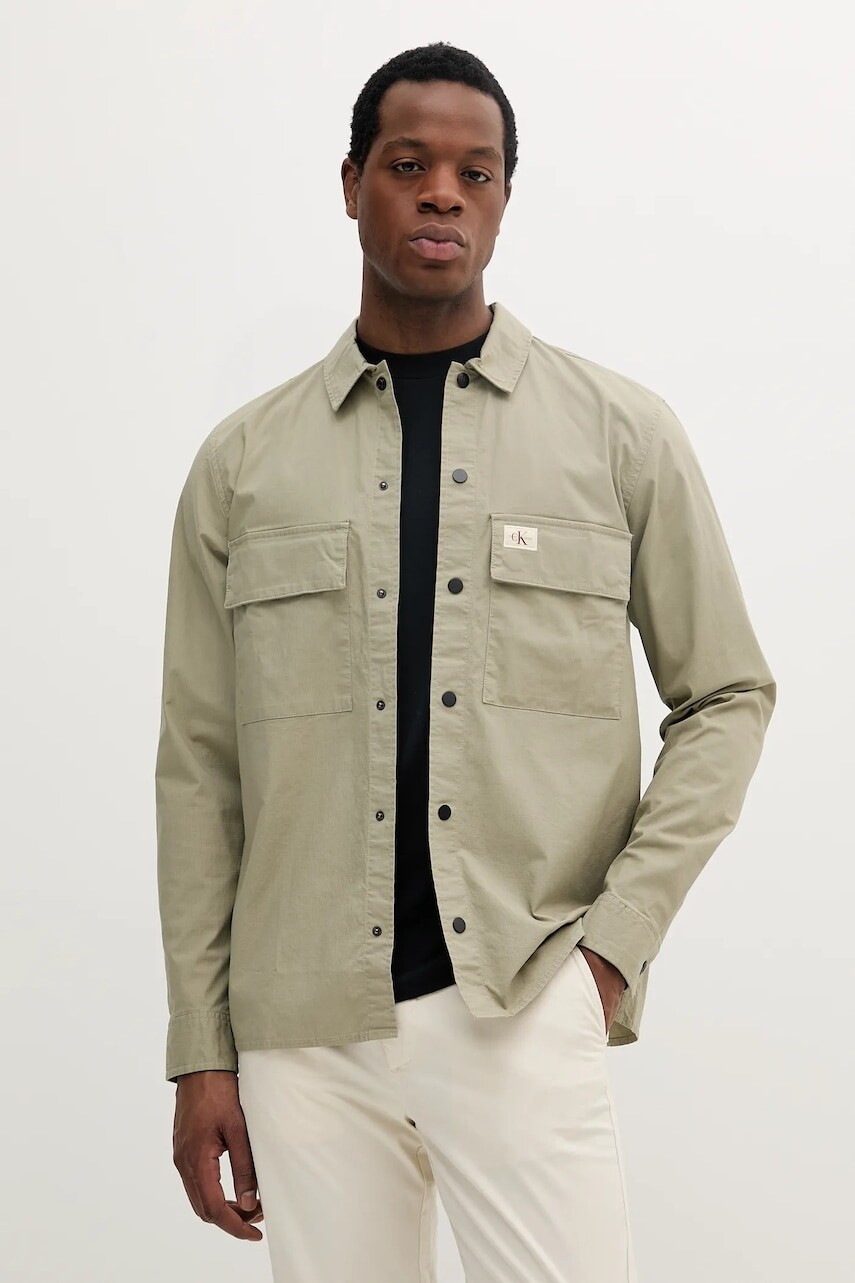 Košeľa Calvin Klein Jeans zelená farba, regular, s klasickým golierom