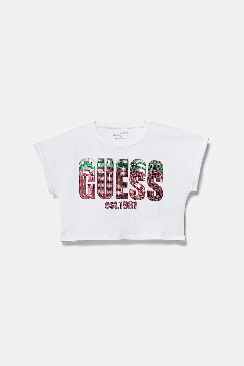 Detské bavlnené tričko Guess biela farba, J5RI10 K8HM4