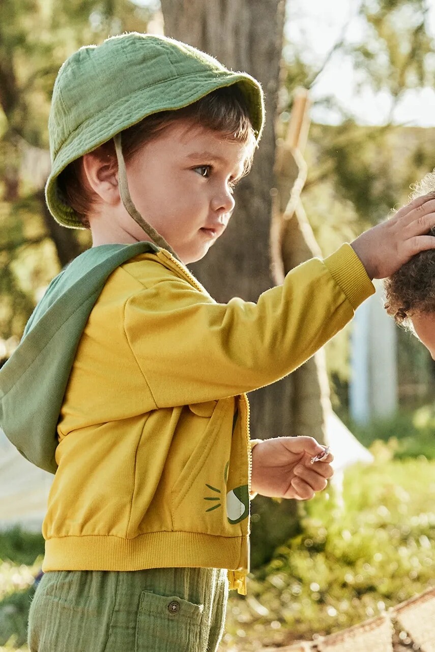 Detská mikina Mayoral žltá farba, s kapucňou, s potlačou, 1473