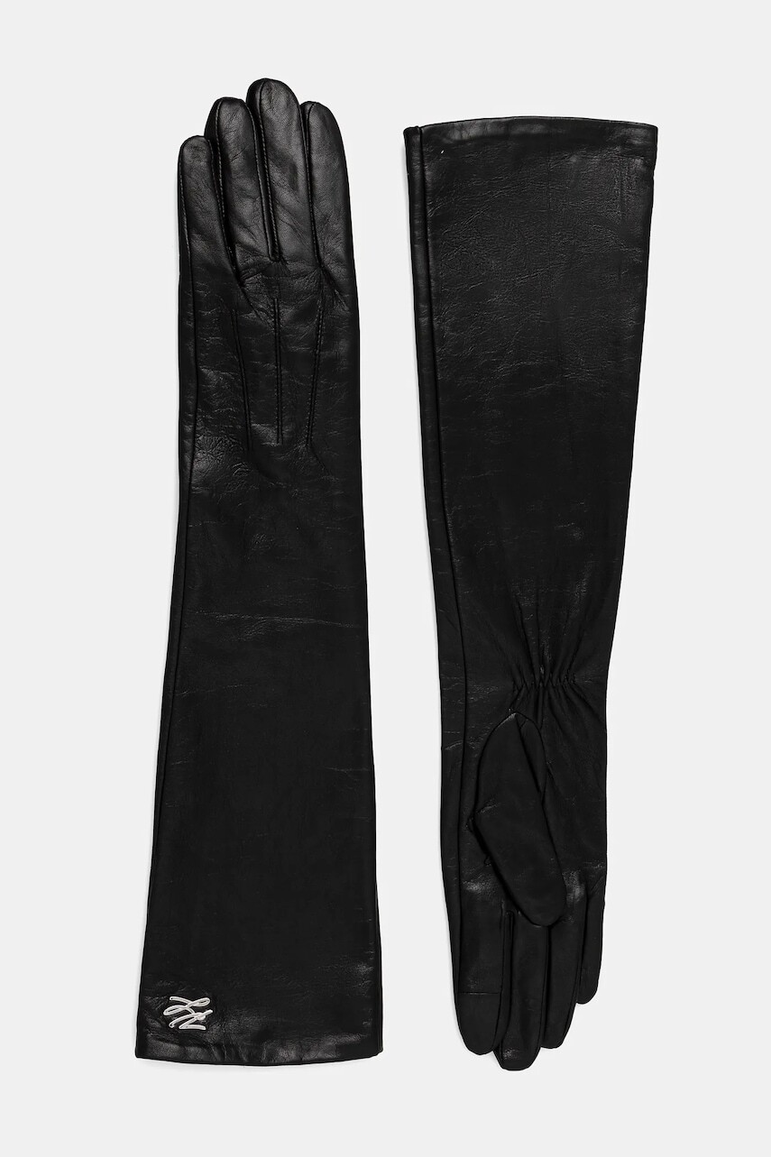 Kožené rukavice Karl Lagerfeld K/AUTOGRAPH dámske, čierna farba, A1W33102