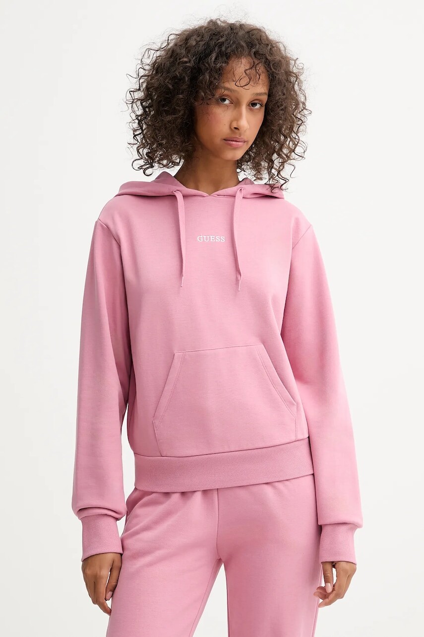 Mikina Guess SOFIA béžová farba, s kapucňou, jednofarebná, O5RQ02 KCO31