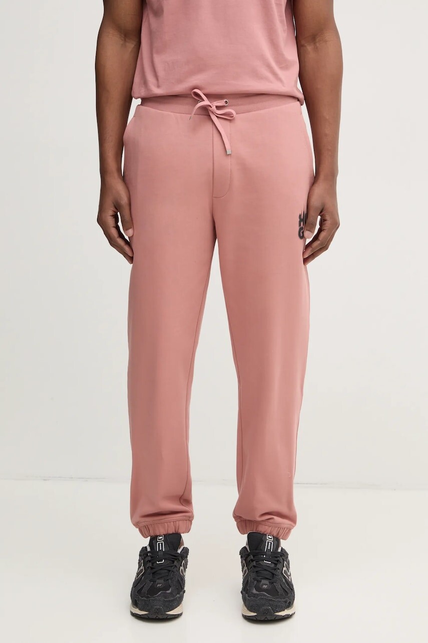 Bavlnené tepláky HUGO ružová farba, s potlačou, 50530435